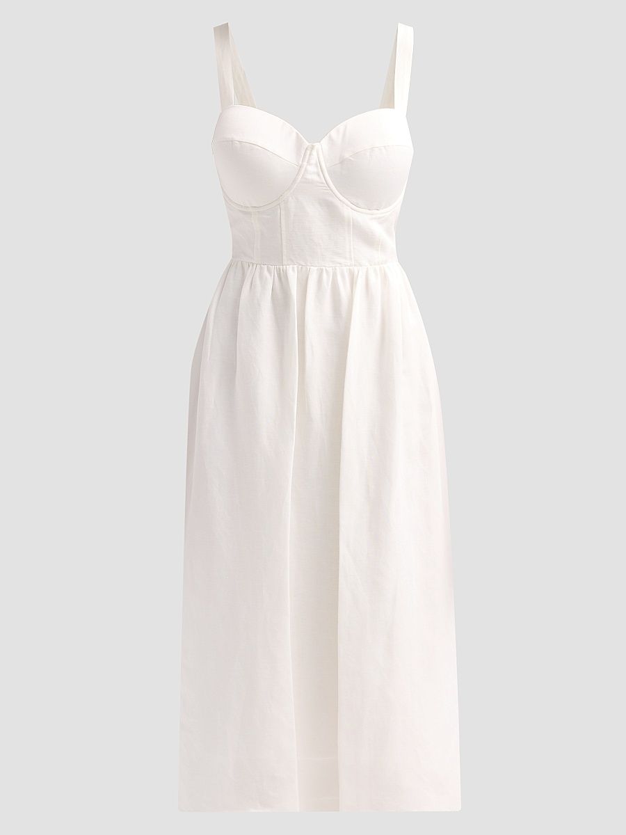 Women's Tiani Bustier Linen-Blend Midi Dress - Ivory - Size 8