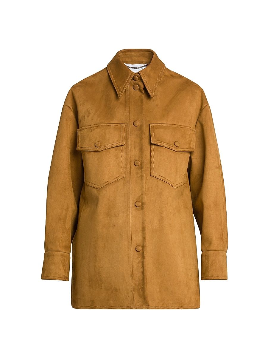 Women's Alter Faux-Suede Button-Front Overshirt - Wallnut - Size 4