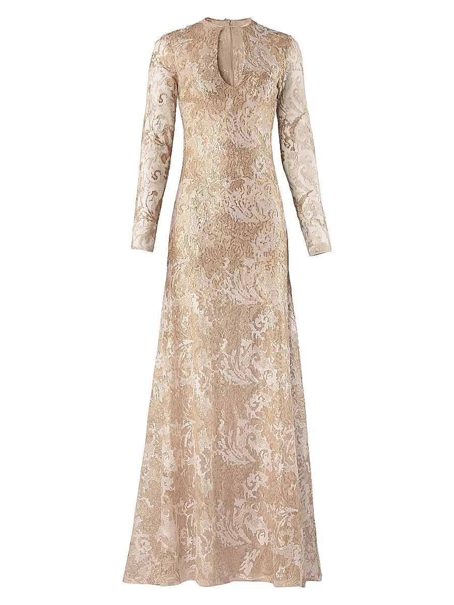 Women's Nila Metallic Lace A-Line Gown - Gold - Size XL