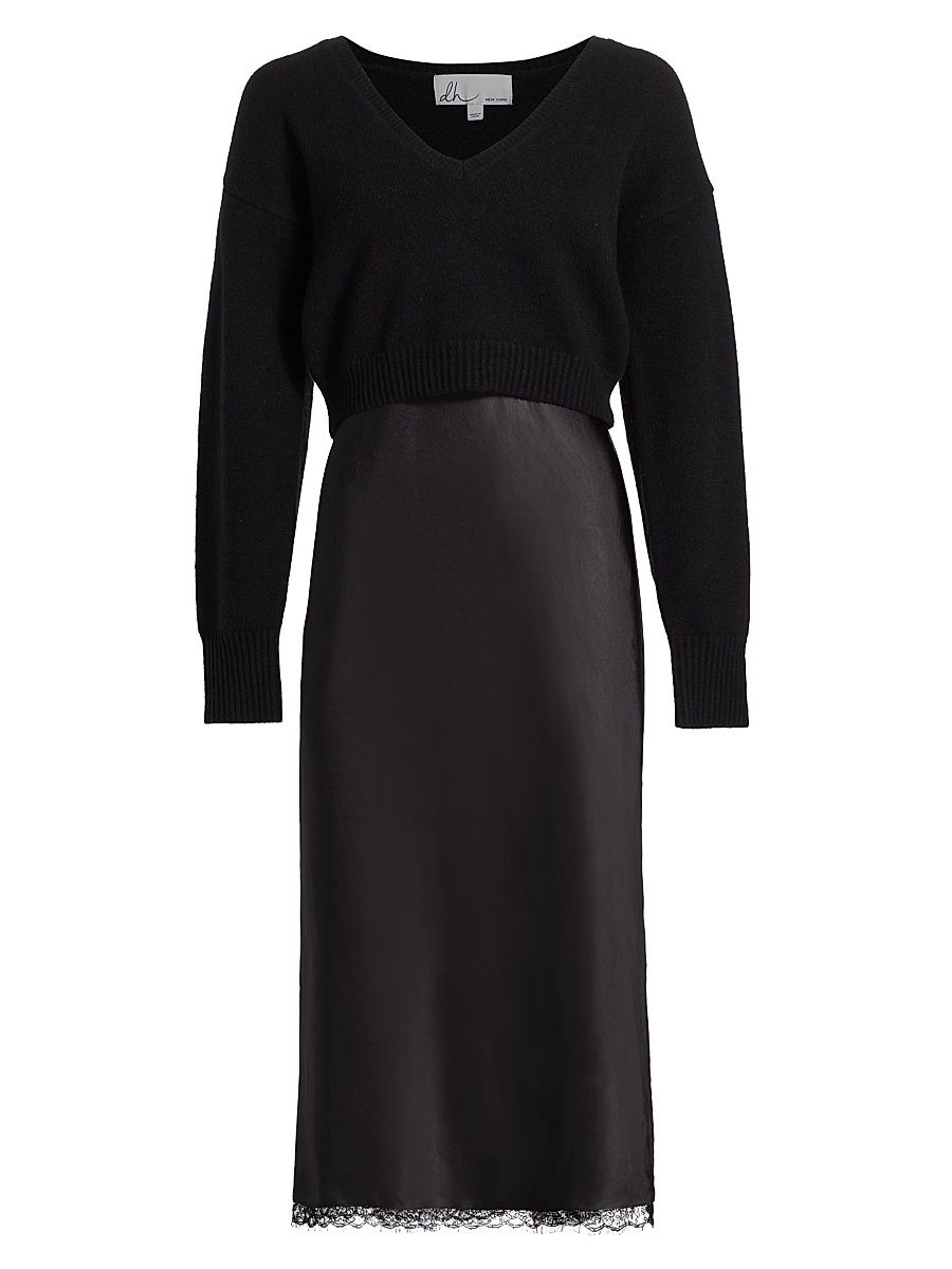 Women's Mis Pieced Layered Midi-Dress - Black - Size Medium