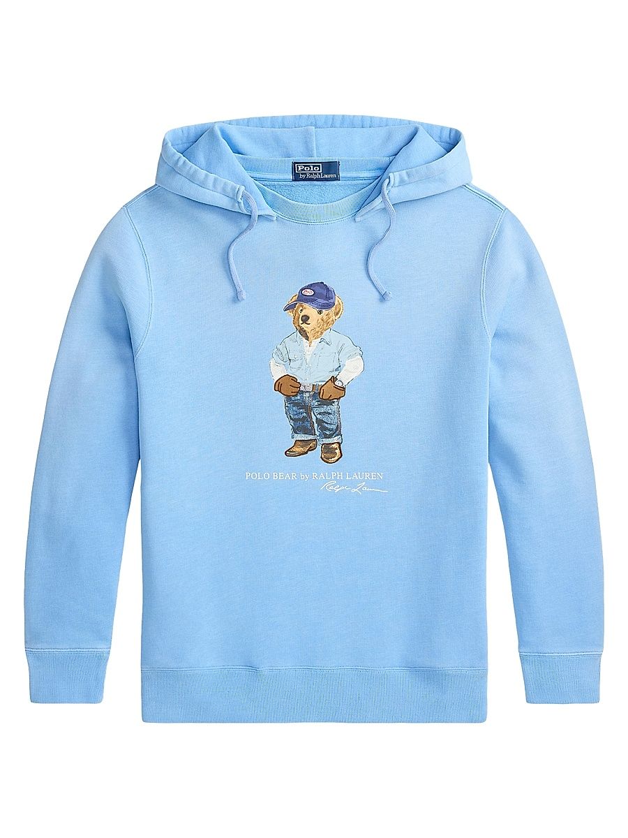 Men's Polo Bear Vintage Fleece Hoodie - Chambray Blue Denim Bear - Size XXL