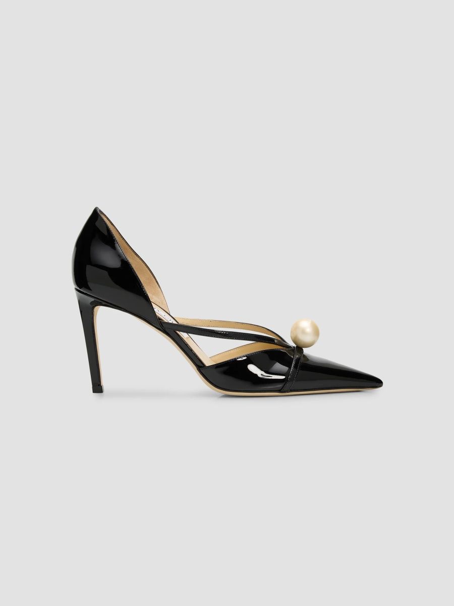 Jimmy Choo Women's Sacora 85MM Embellished Patent Leather Pumps - Black White - Size 12