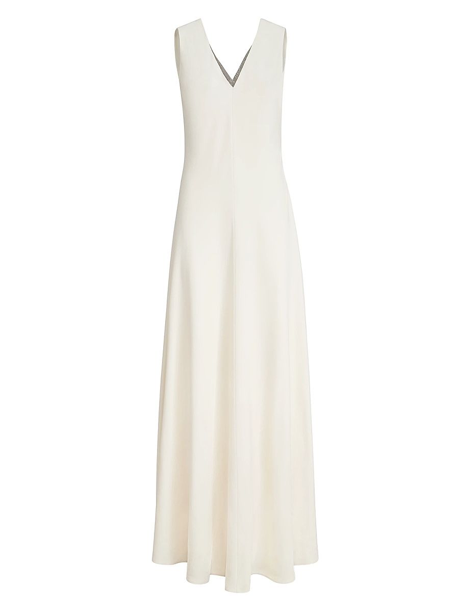 Women's Silk and Acetate Crepe Cady Fluid Dress with Precious Neckline - Chalk - Size XXS