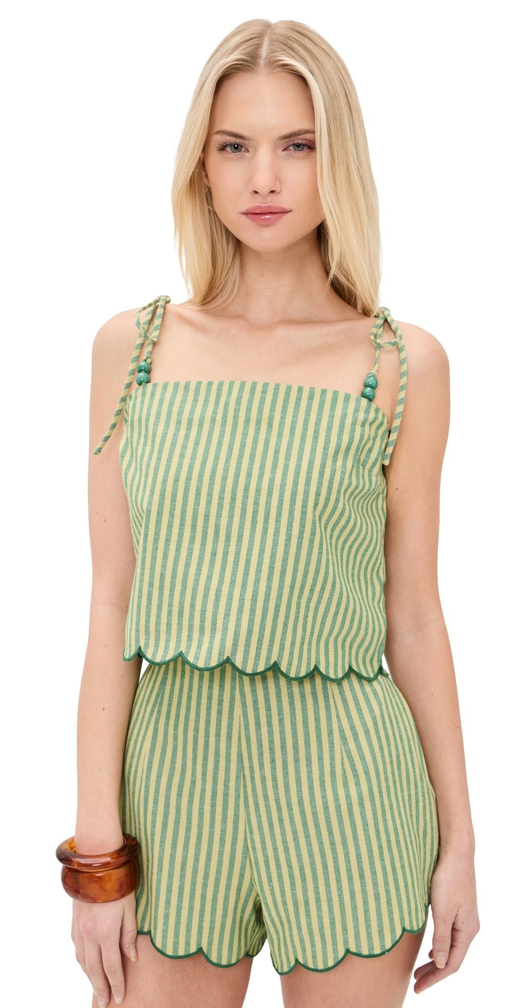 MINKPINK Capri Tie Shoulder Cami Green Stripe M