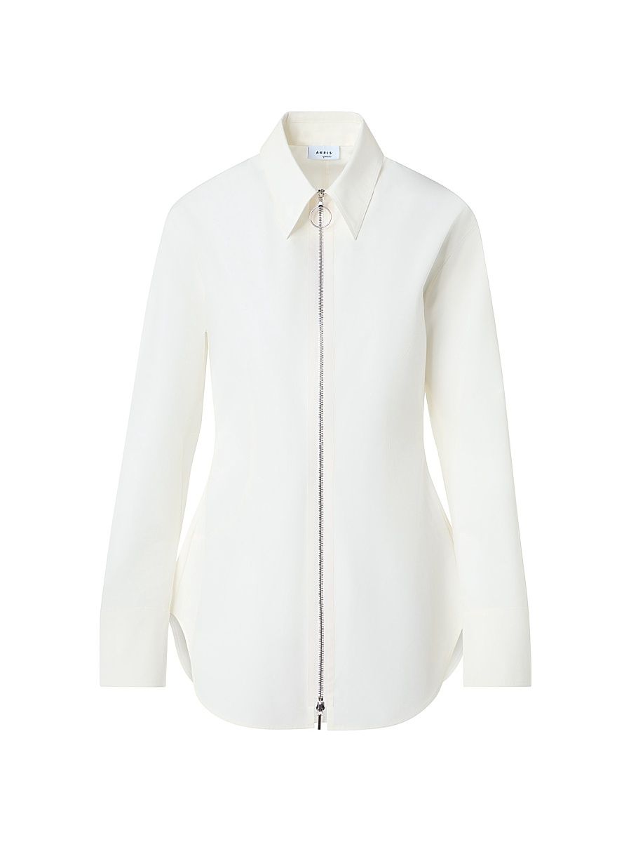 Women's Poplin Cotton Zip Blouse - Cream - Size 16