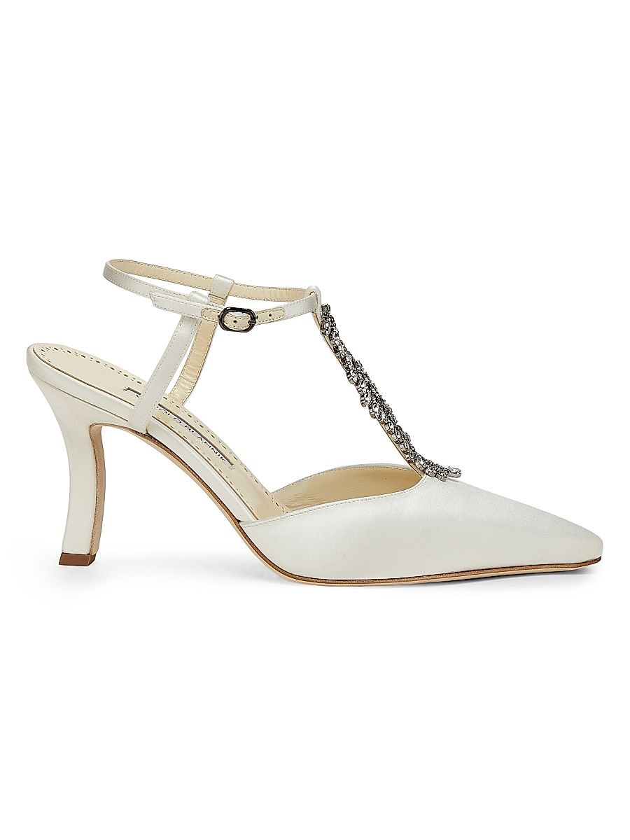 Women's Sufik Satin Embellished T-Strap Pumps - Light Cream - Size 5