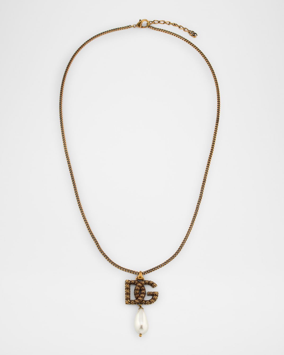 DG Logo and Pearly Drop Pendant Necklace