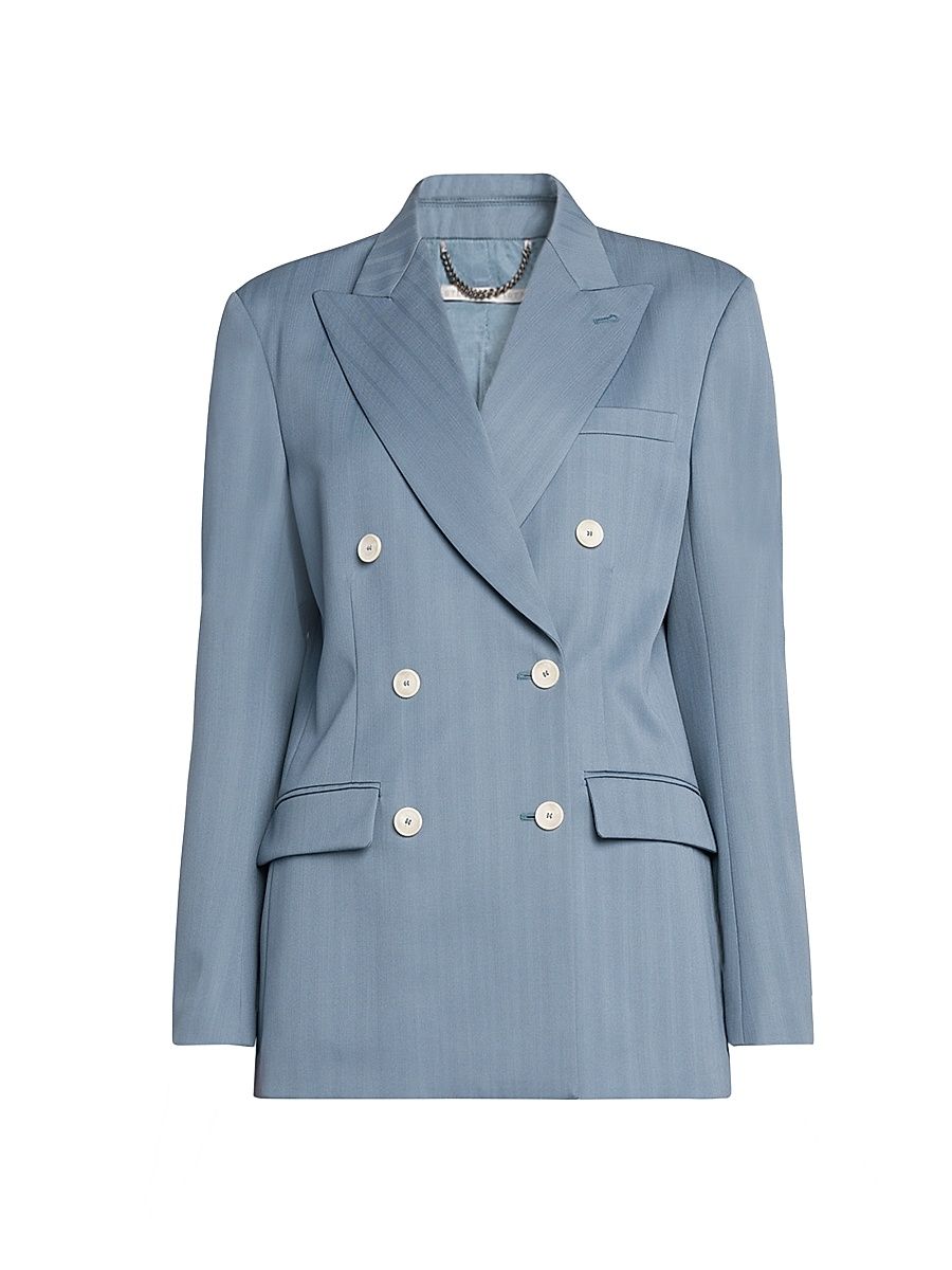 Women's Striped Double-Breasted Jacket - Foggy Blue - Size 2