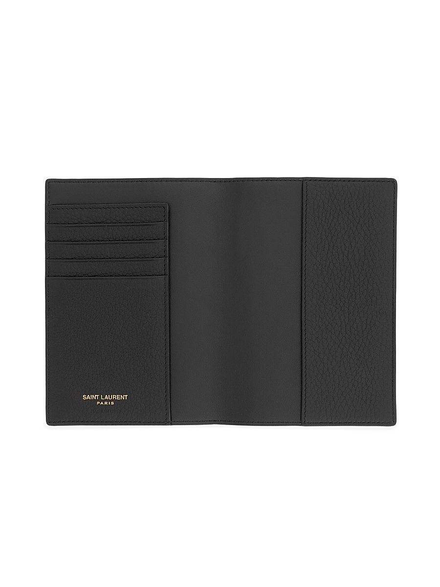 Saint Laurent Tiny Cassandre Passport Case in Grained Leather - Black