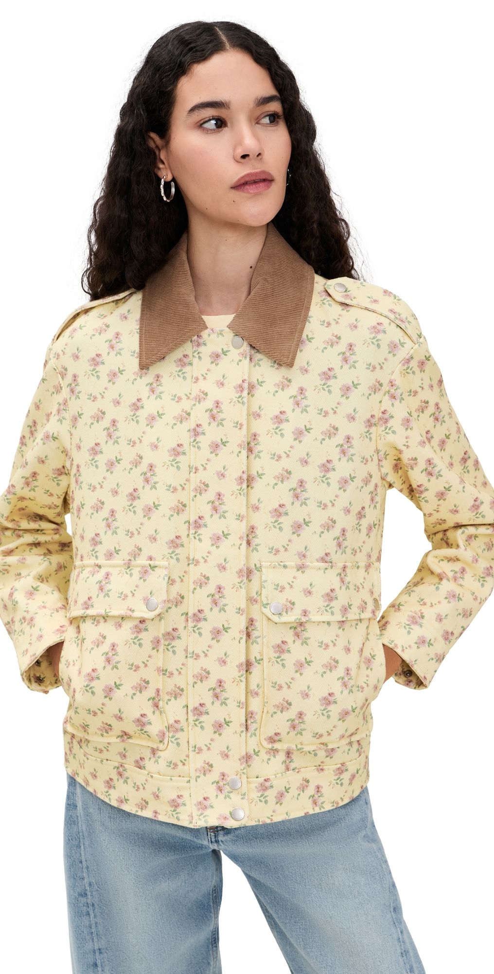 Avec Les Filles Oversized Aviator Jacket With Straight Hem Butter Flower M