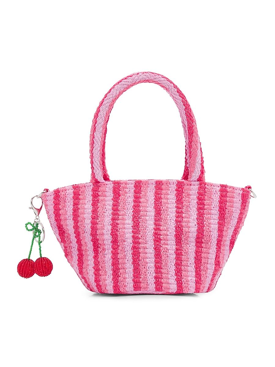 Girl's Rafia Striped Tote Bag - Pink