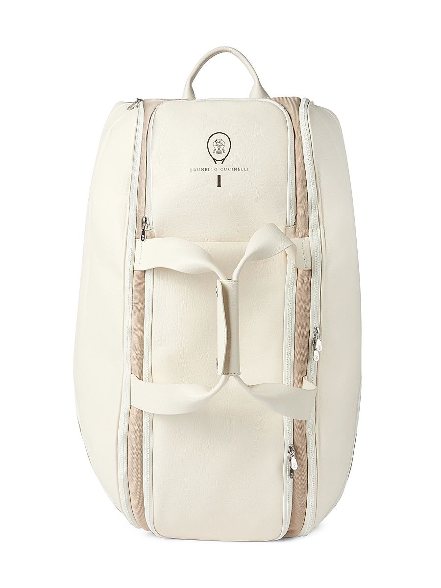 Men's Grained Leather Tennis Bag - Chalk