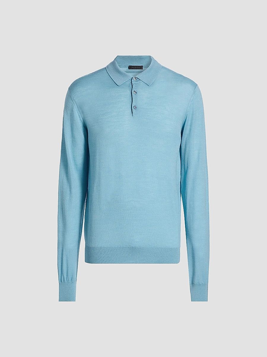 Saks Fifth Avenue Men's COLLECTION Merino Wool-Cashmere Long-Sleeve Polo Sweater - Bright Blue - Size XXL