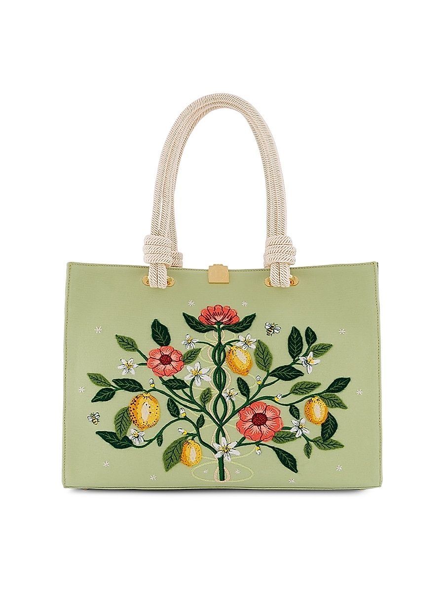 Women's Botanical Chic Medium Embroidered Tote Bag - Aloe
