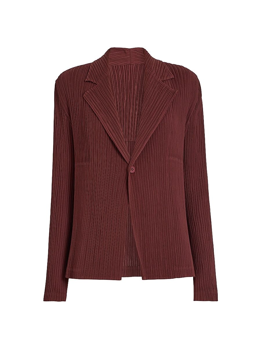Women's Hatching Pleated Blazer - Dark Brown - Size Small