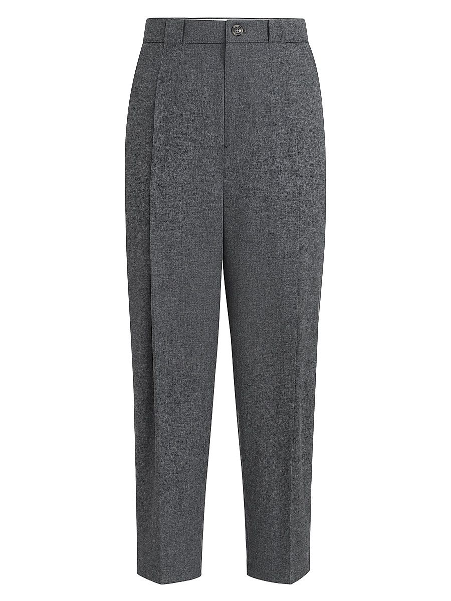 Men's Virgin Wool, Cotton and Silk Mouliné Trousers with Pleats - Anthracite - Size 46