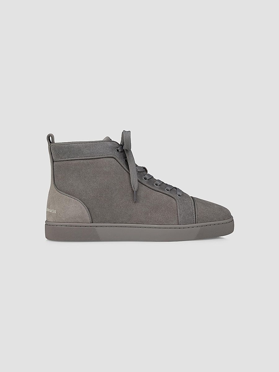 Christian Louboutin Men's Louis Canopy Suede High-Top Sneakers - Phantom Grey - Size 13.5