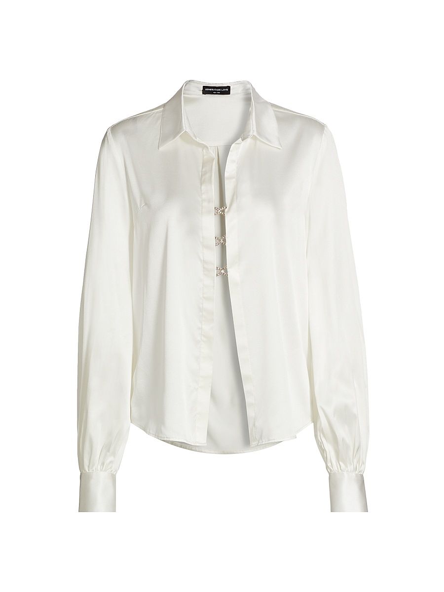 Women's Arnelle Satin Oversized Shirt - White - Size Large