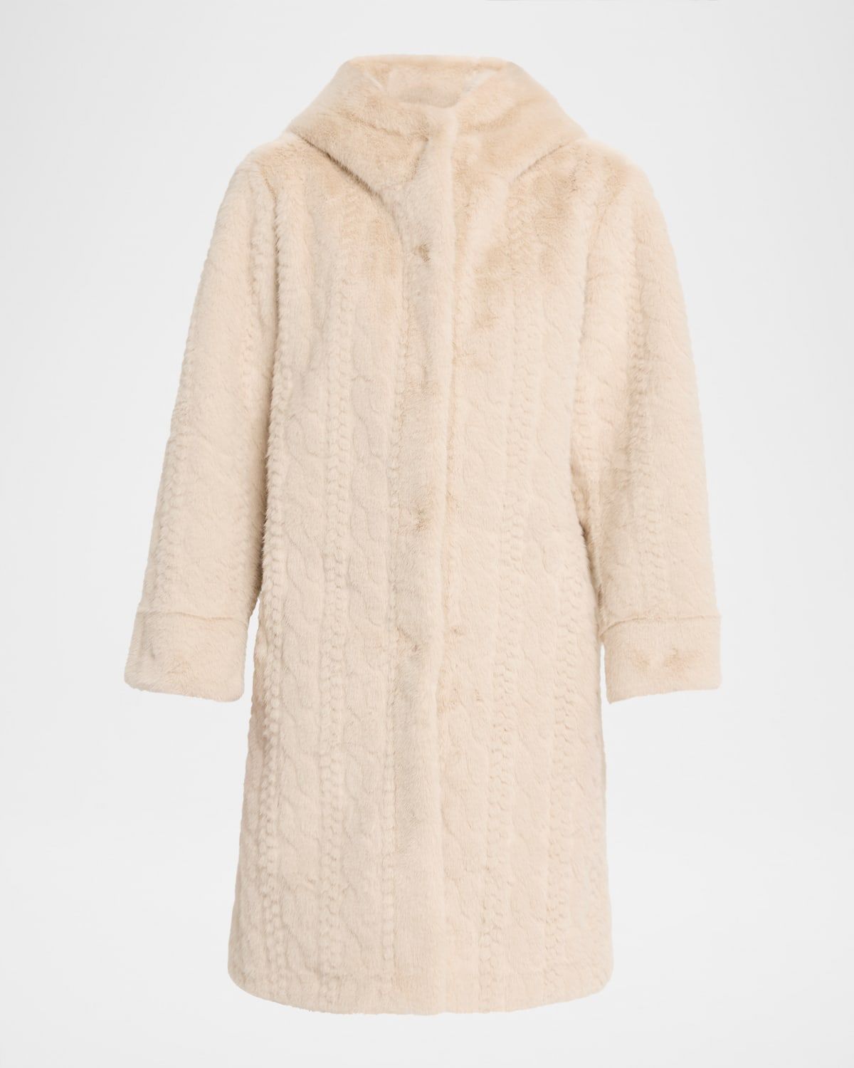 Myla Hooded Cable Faux Fur Coat