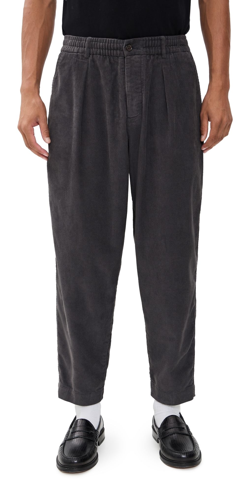 Universal Works Pleated Corduroy Track Pants Charcoal 28