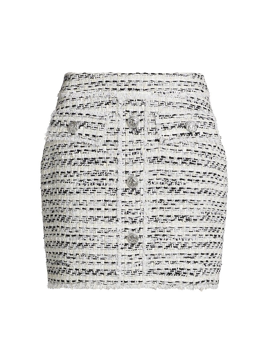 Women's Sandra Tweed Miniskirt - White Black - Size 2