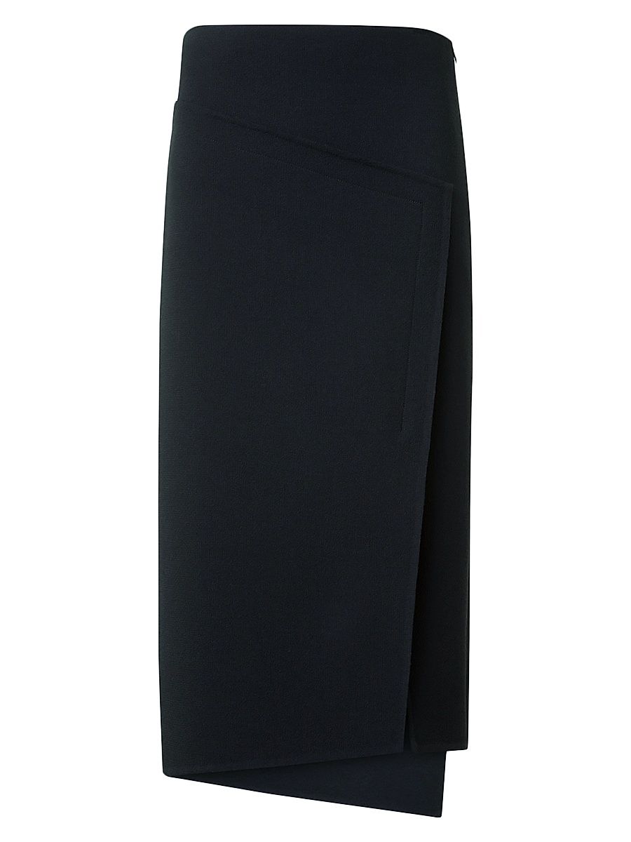 Women's Asymmetric Wool Trapezoid Midi-Skirt - Black - Size 4