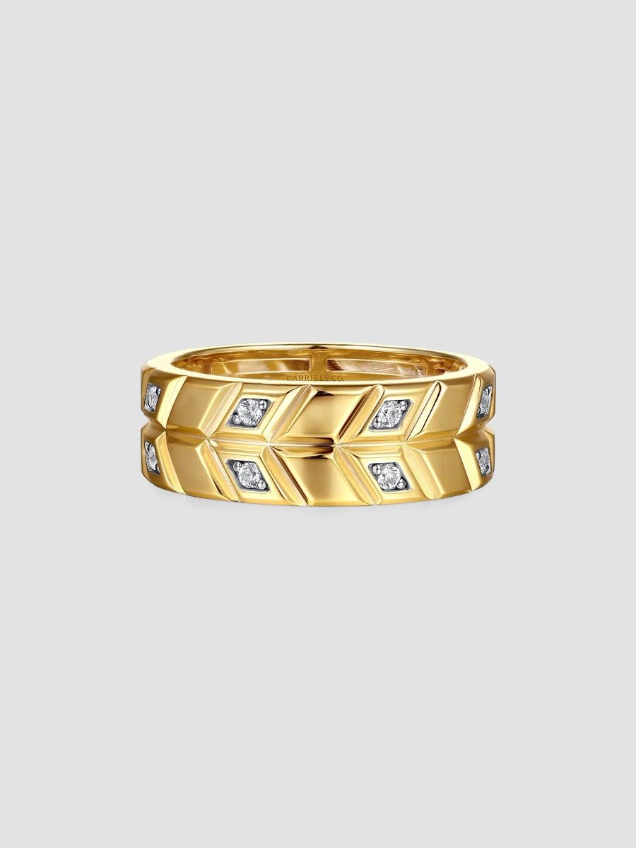 Gabriel & Co Men's Facets 14K Yellow Gold & 0.14 TCW Diamond Band Ring - Gold - Size 10