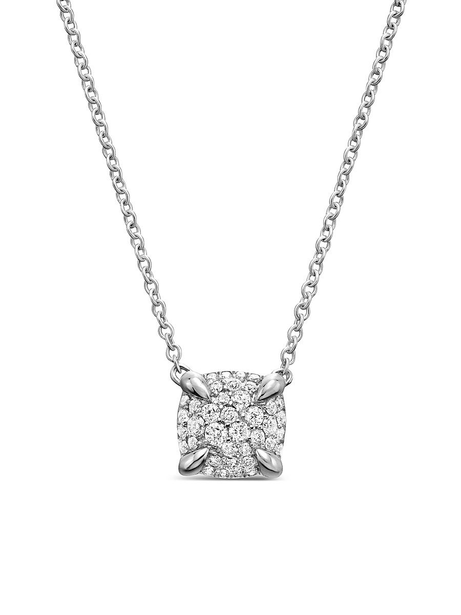Women's Petite Chatelaine Pendant Necklace in Sterling Silver with Pavé Diamonds, 7mm - Diamond - Size 18
