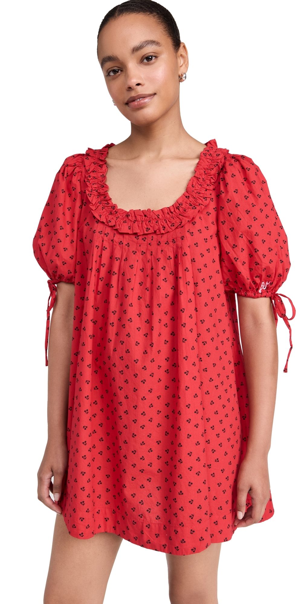 Damson Madder Jemima Ruffle Mini Dress Red Cherries 16