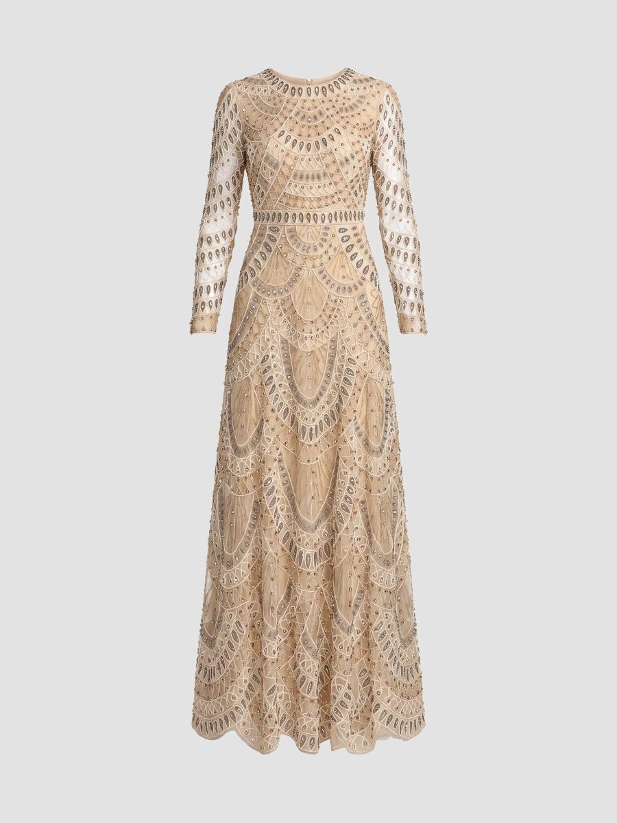 Mac Duggal Women's Embellished Mesh A-Line Gown - Beige - Size 18
