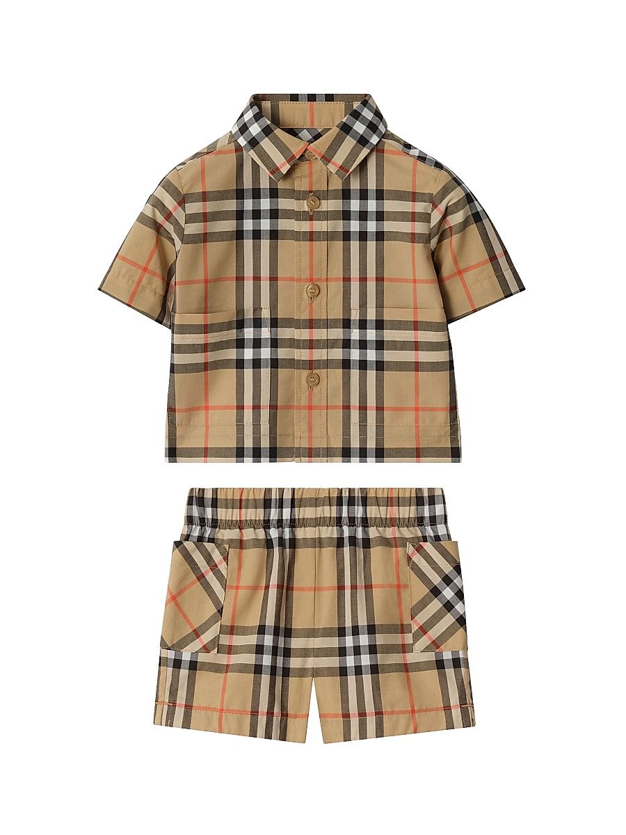 Baby Boy's Check Short-Sleeve Shirt & Shorts Set - Sand - Size 9 Months
