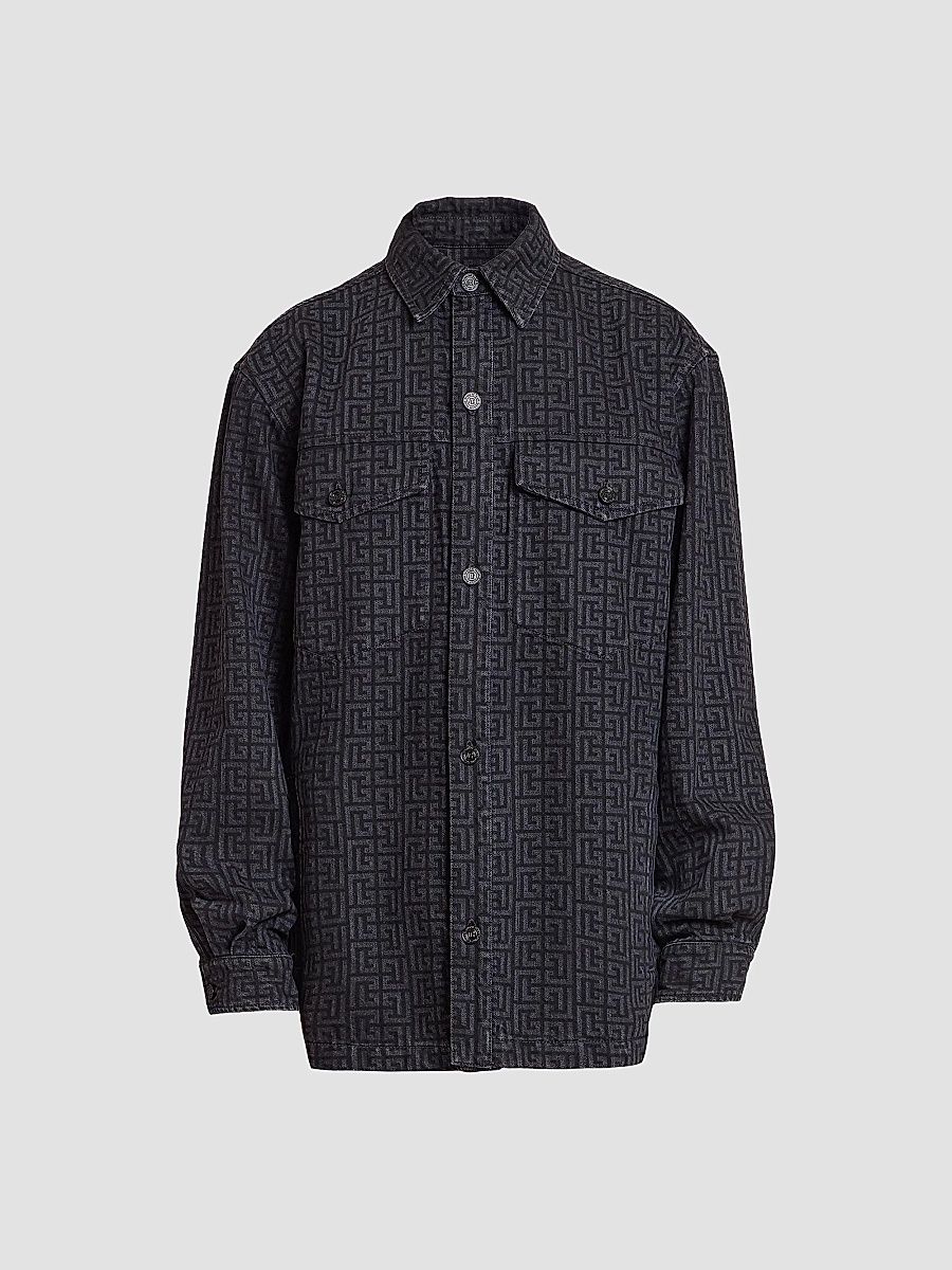 Balmain Men's Denim Shirt Jacket - Noir Delave Gris Moyen - Size 28