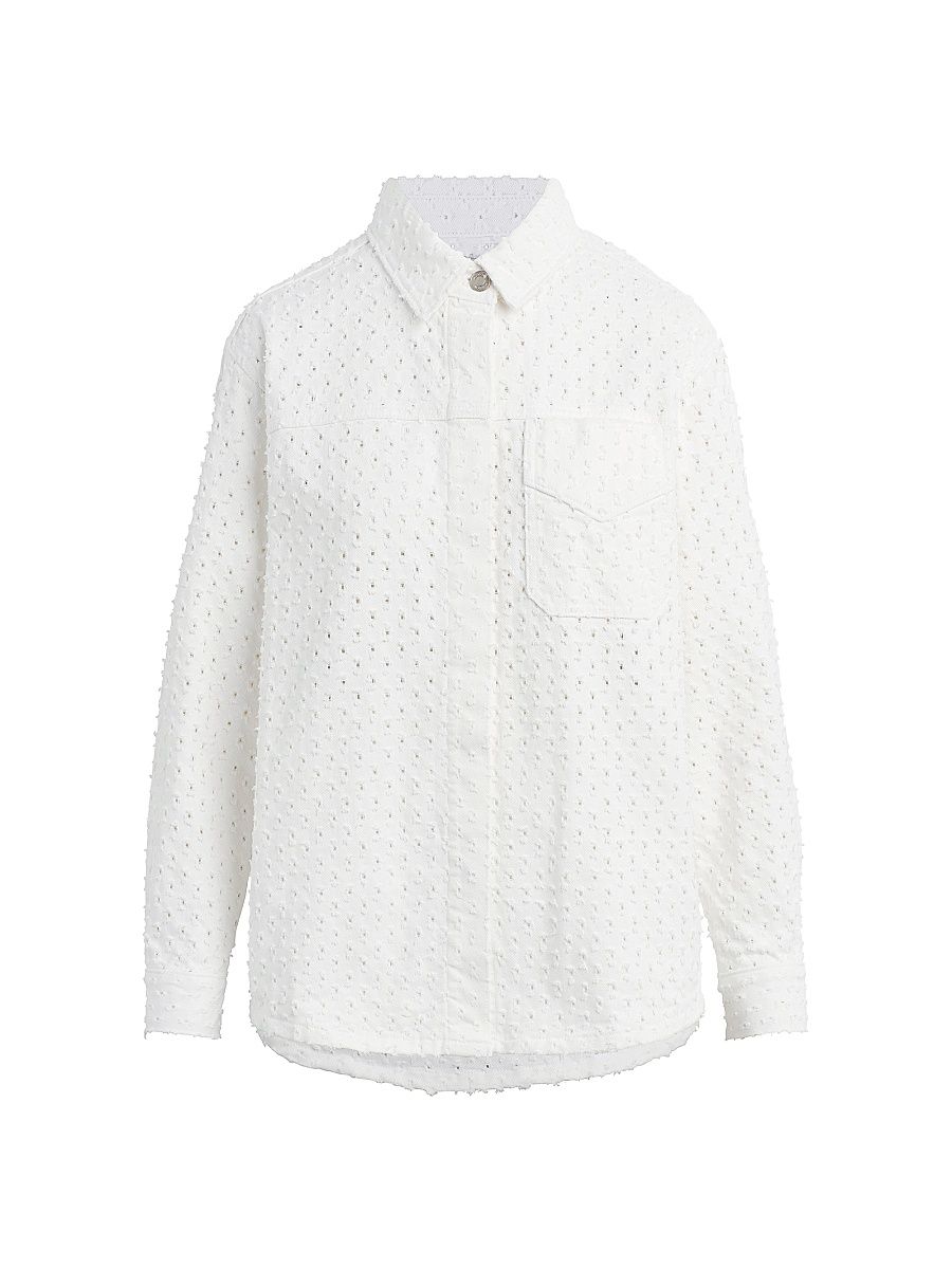 Women's Tattered Cotton Shacket - Tattered White - Size XS