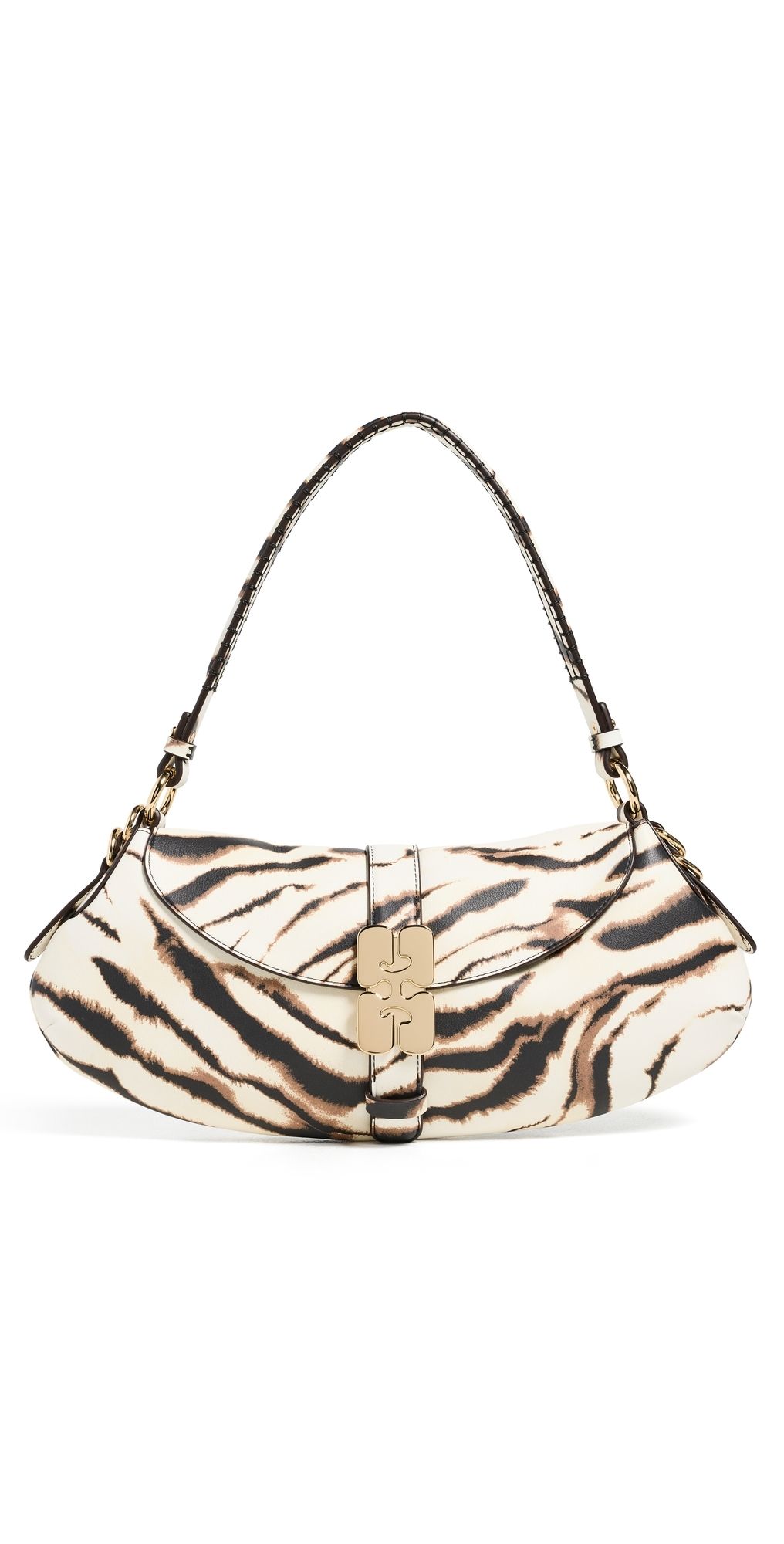 GANNI Kat Zebra Shoulder Bag Egret One Size