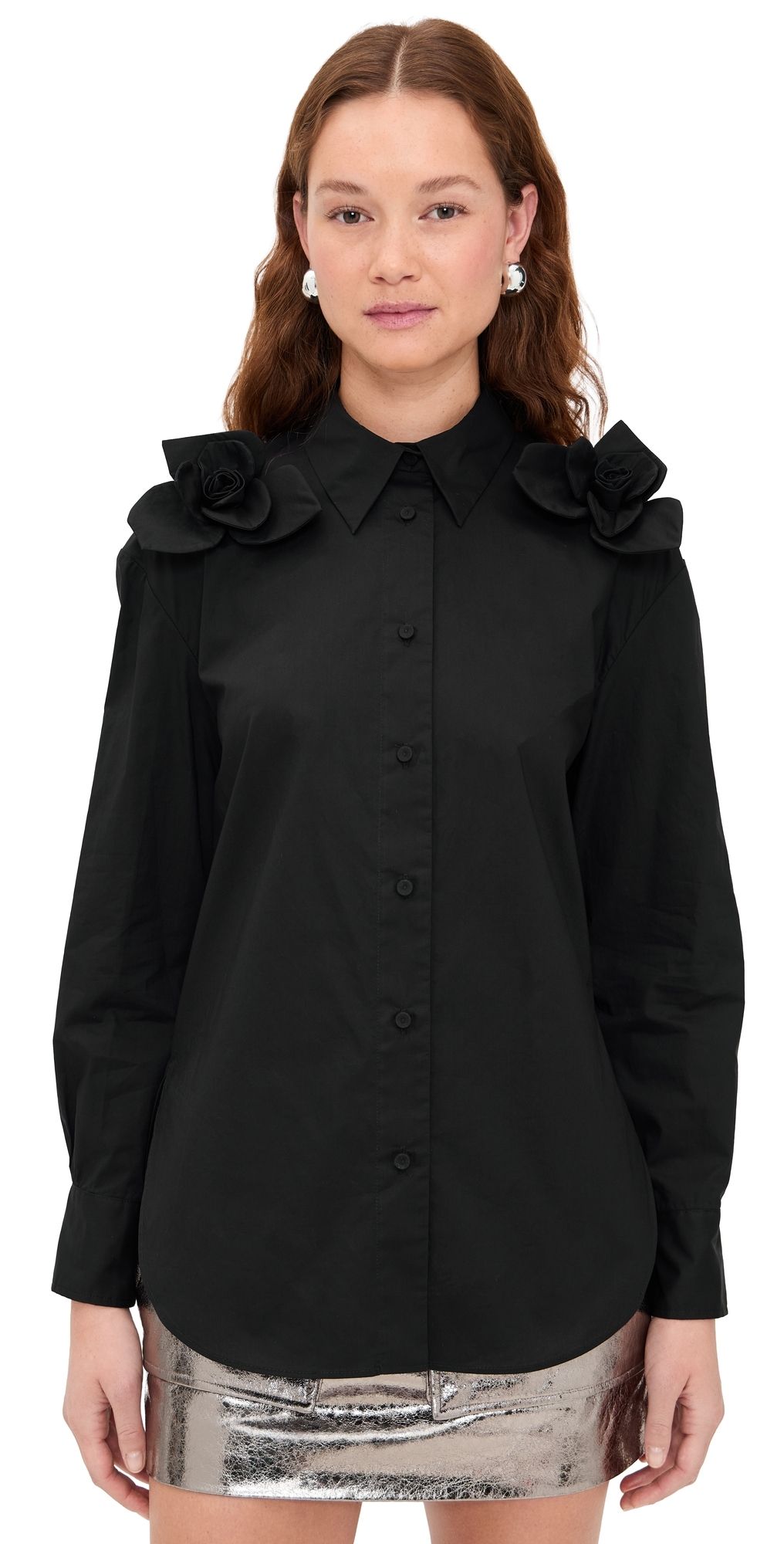 AKNVAS Flor Cotton Poplin Blouse Black M
