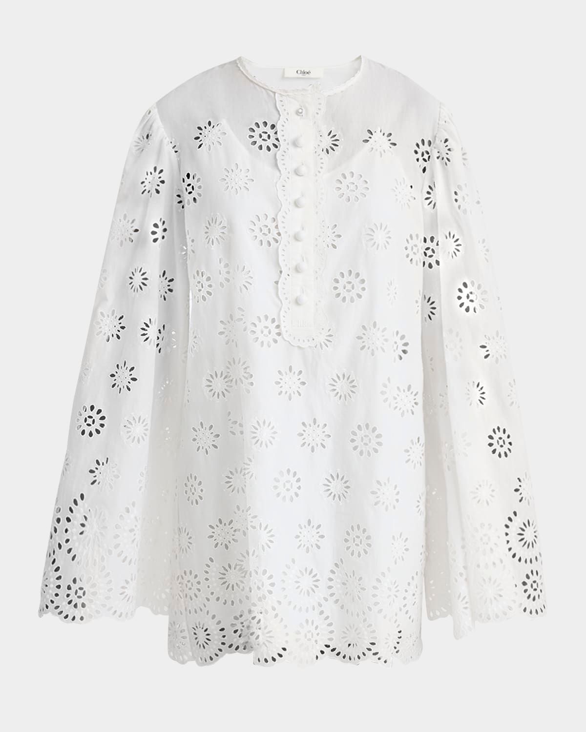 Scalloped Eyelet-Embroidered Mini Shift Dress