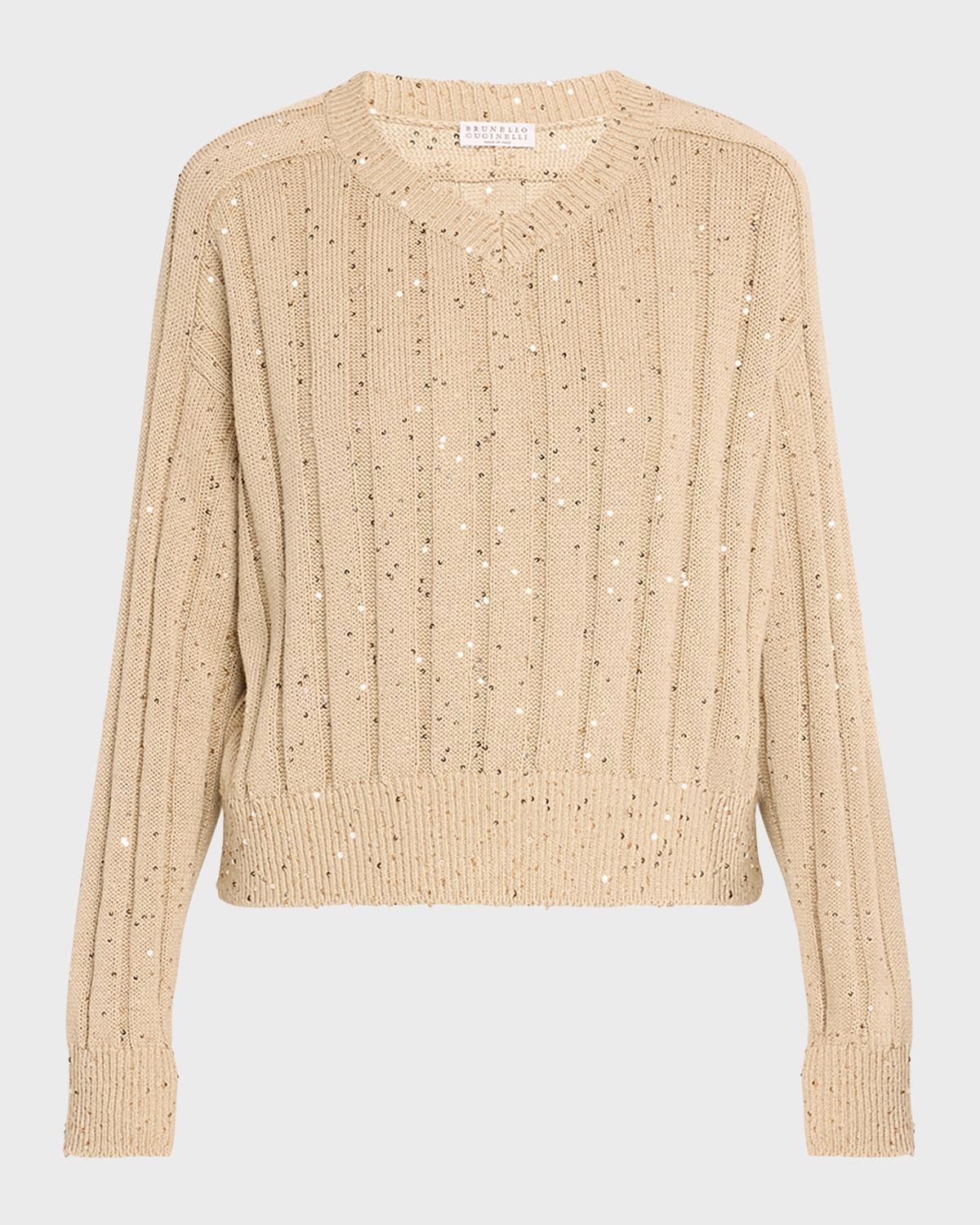 Chunky Ribbed Knit Sweater with Paillette Detail