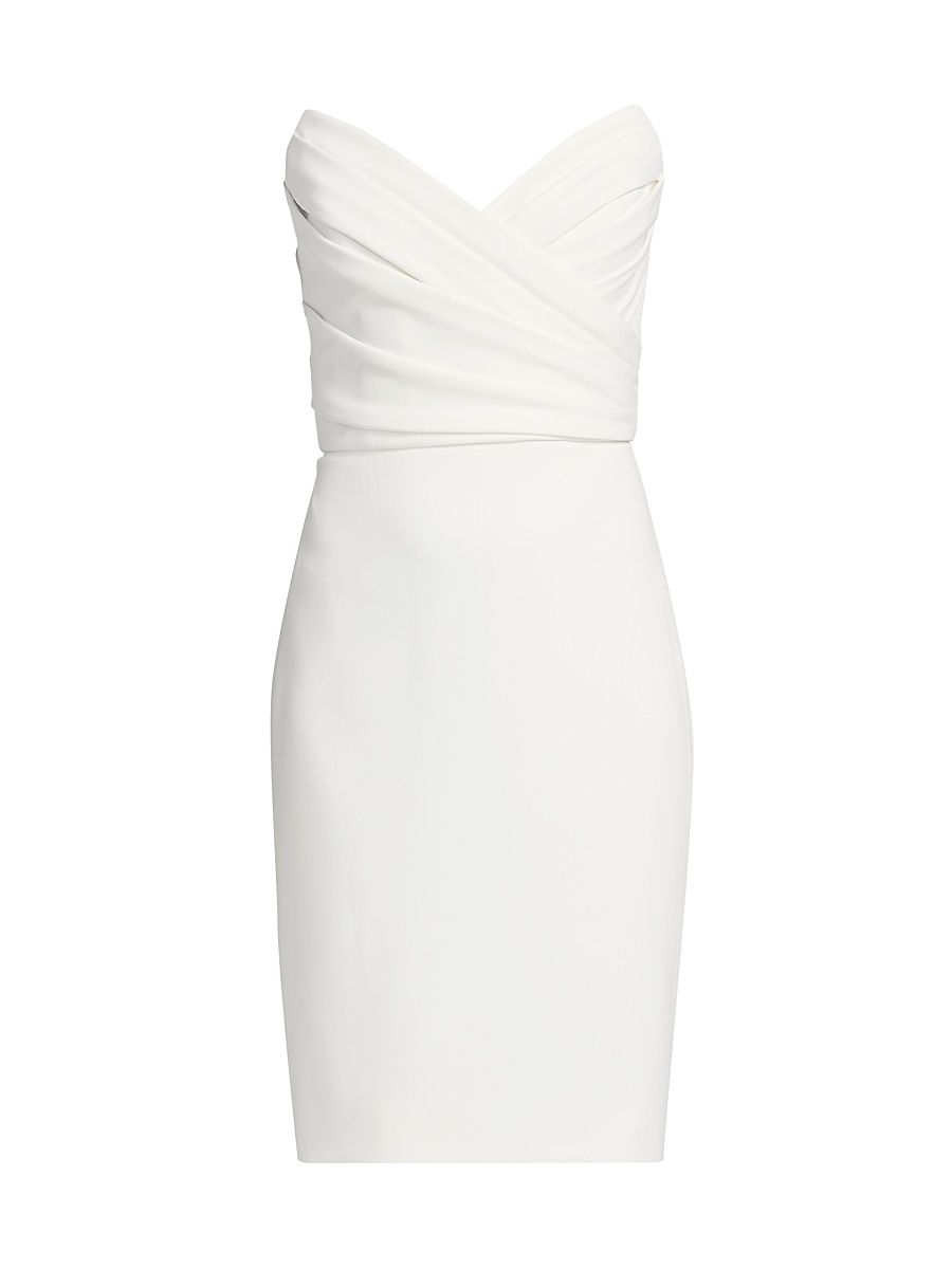 Women's Pleated Strapless Cocktail Dress - Silk White - Size 16