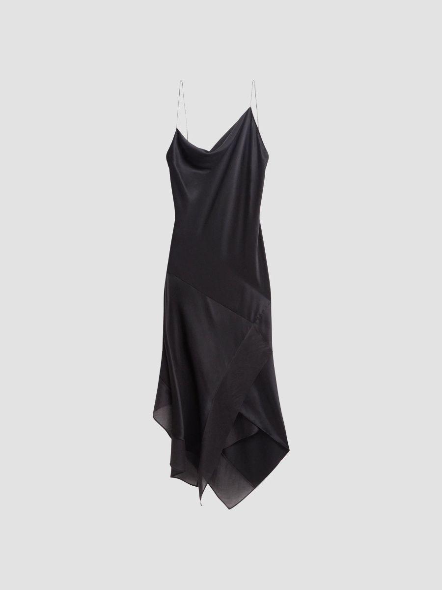 Helmut Lang Women's Asymmetric Silk Handkerchief Midi Dress - Black - Size 2
