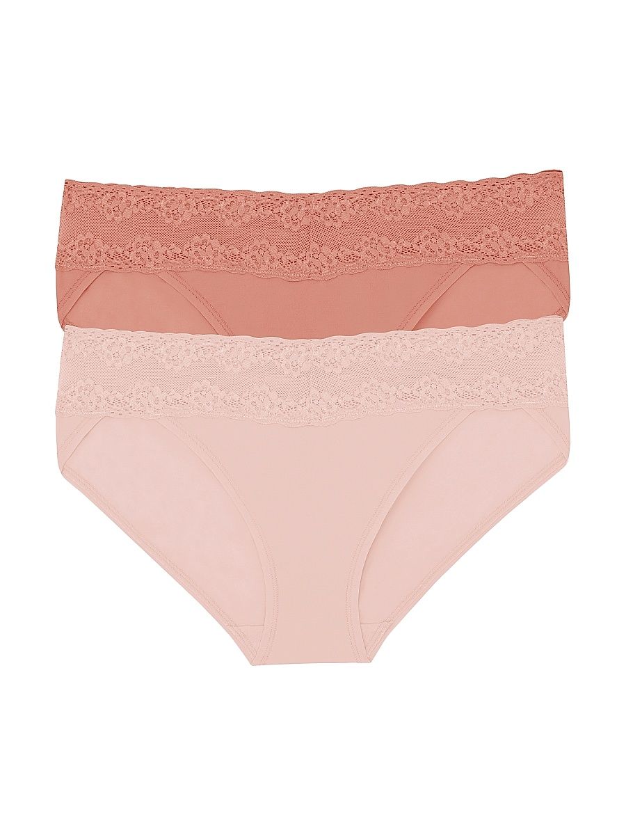 Women's Bliss Perfection Lace Trim One Size Bikini Brief 2-Pack - Cameo Rose Frose