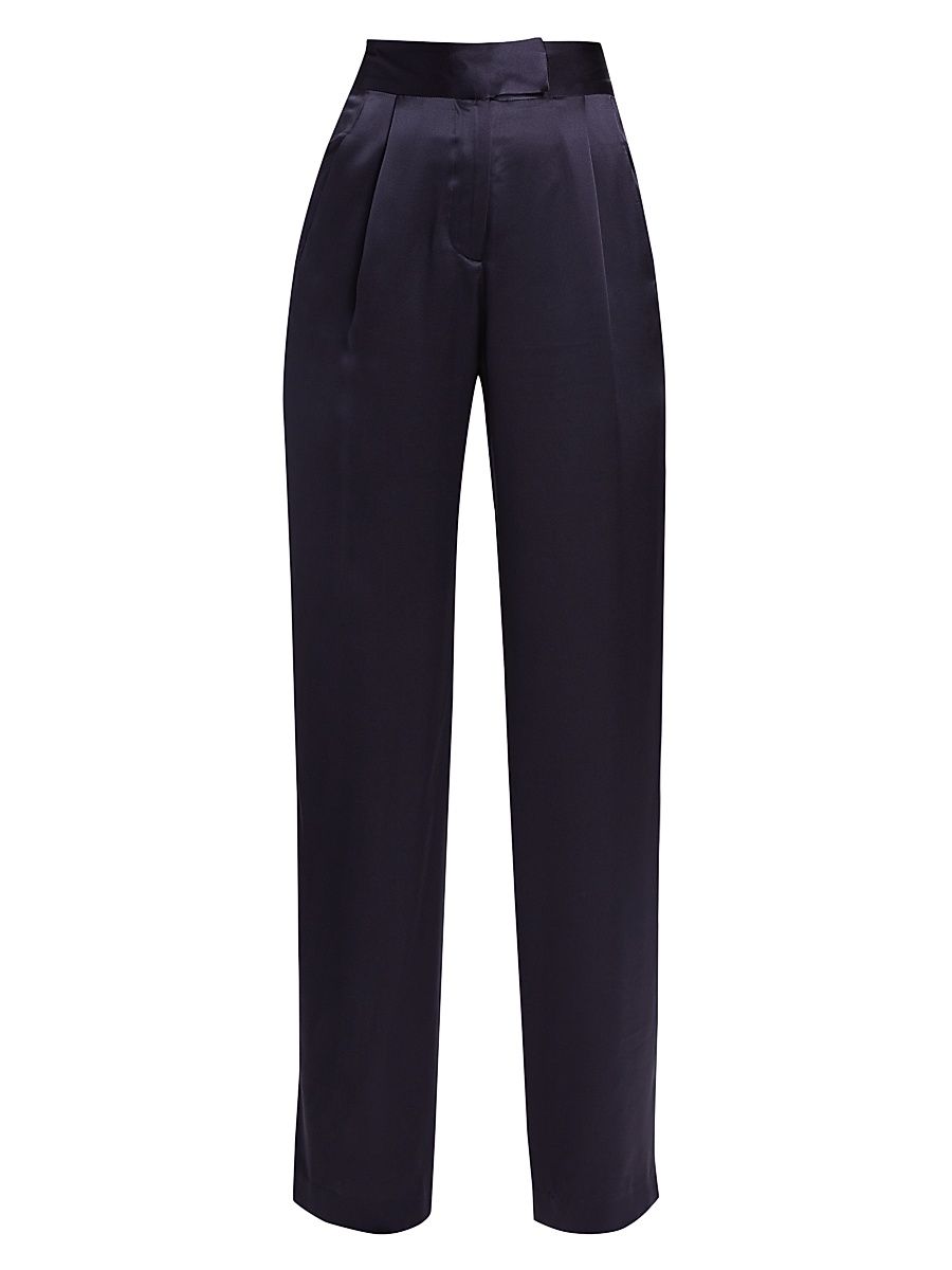 Women's Pleated Satin Wide-Leg Trousers - Fig - Size 4