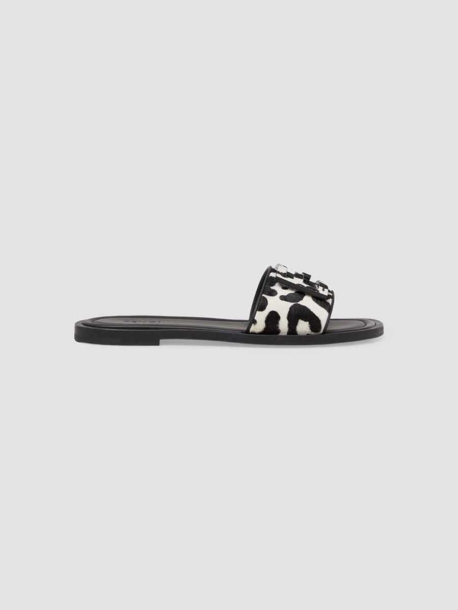 Women's Calf Hair Slides - Black White - Size 10