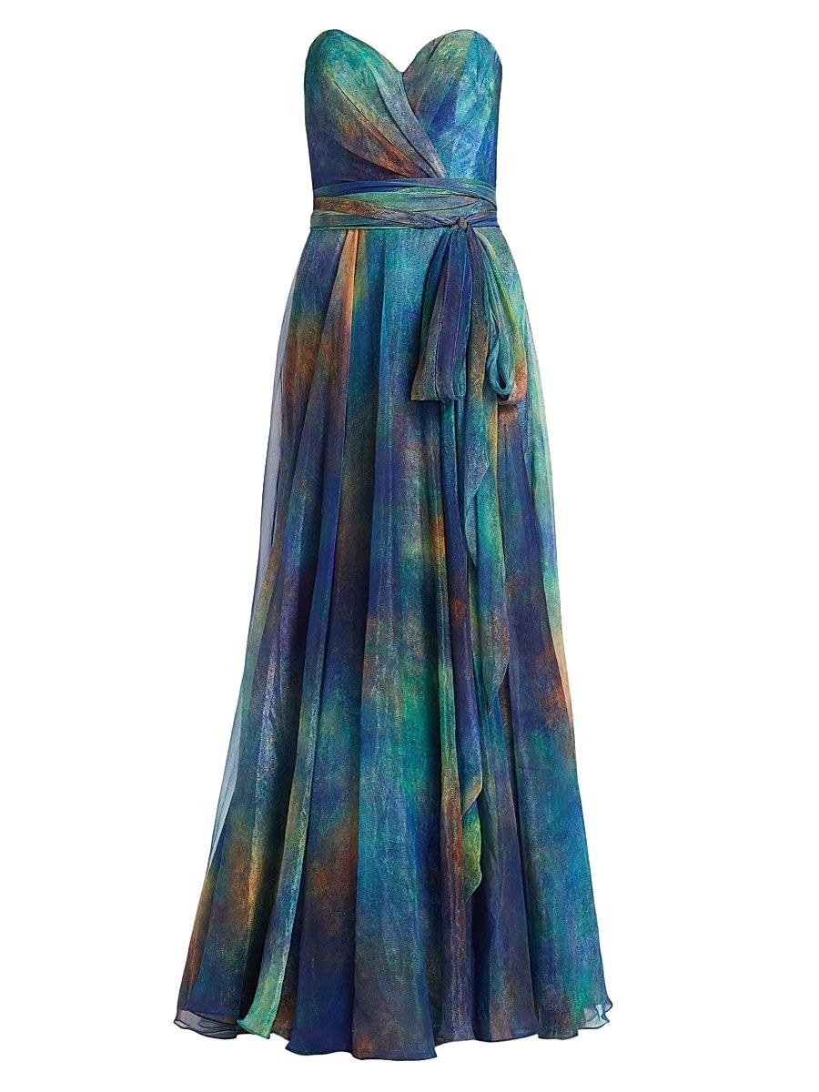 Women's Organza Strapless A-Line Gown - Blue Multi - Size 12