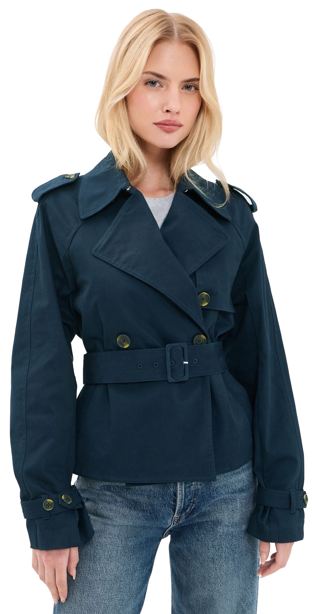 Good American Cropped Trench Jacket new navy002 M