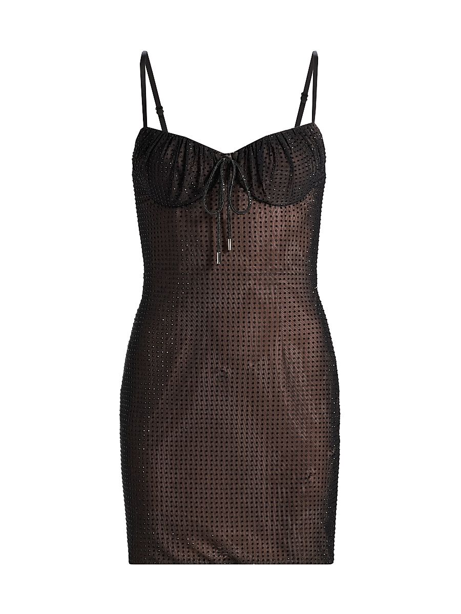 Women's Crystal Hotfix Tie Minidress - Black - Size XL