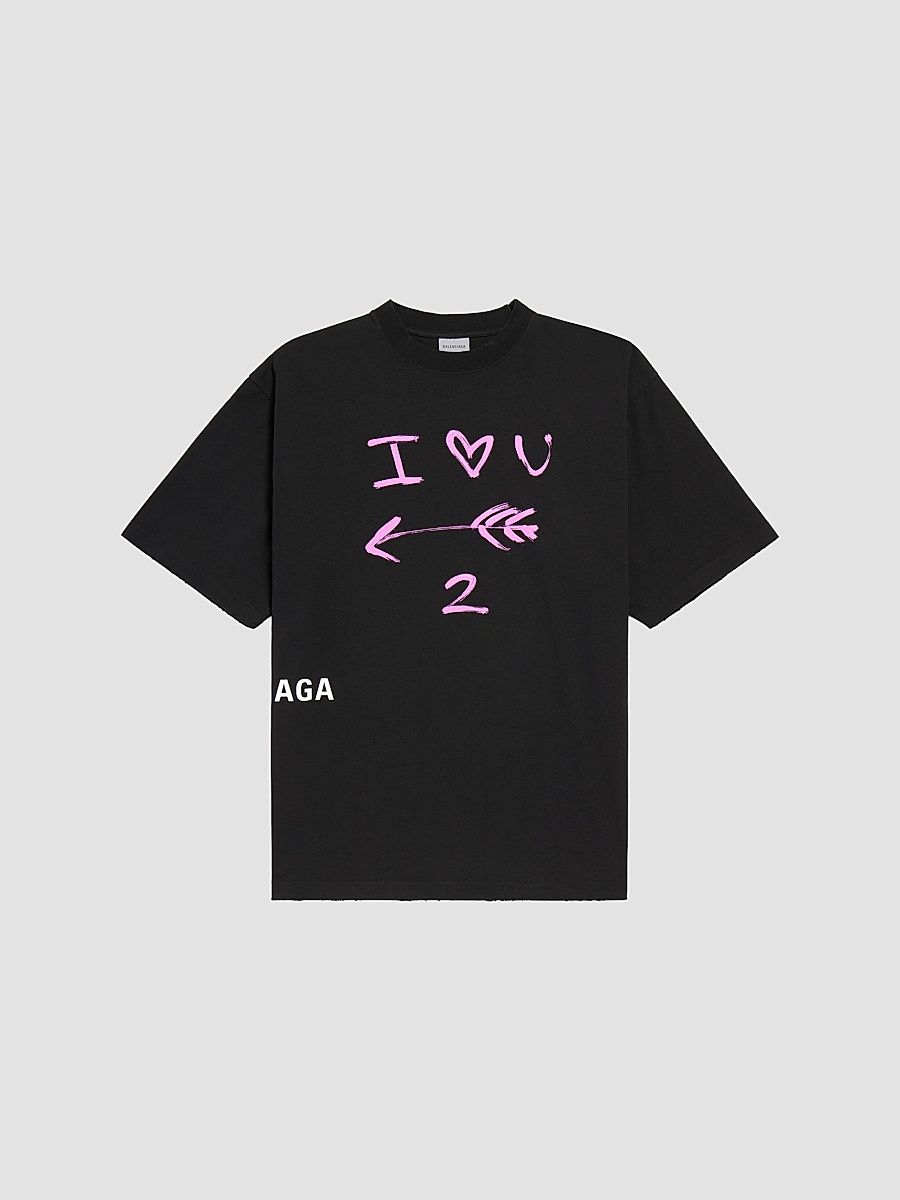 Balenciaga Men's I Love U Medium Fit T-Shirt - Black - Size Large
