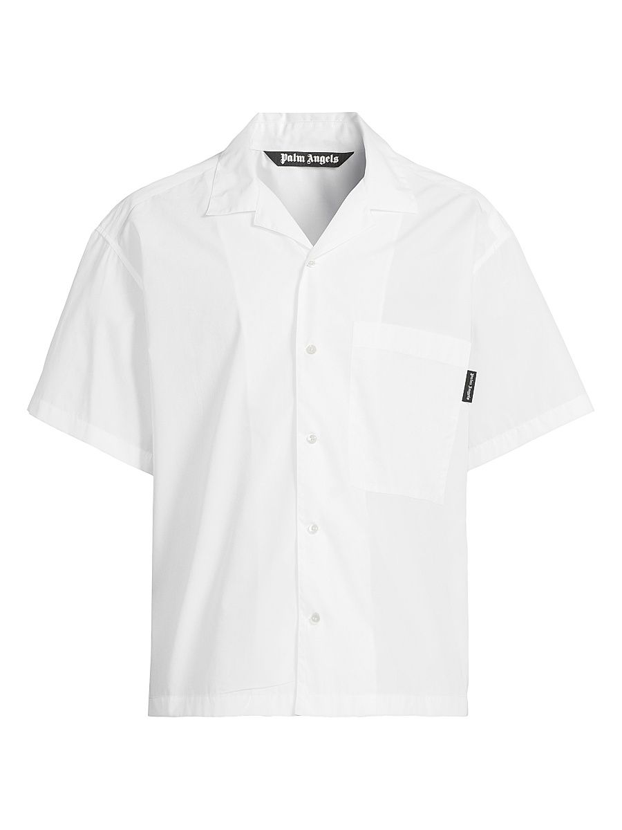 Men's Curved Logo Classic Cotton Shirt - White Black - Size 42