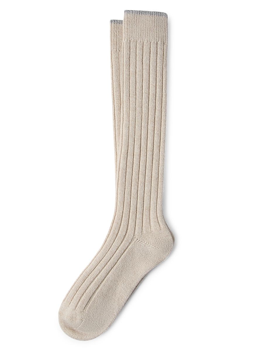 Men's Cashmere Chiné Rib Knit Socks - Buff - Size XL