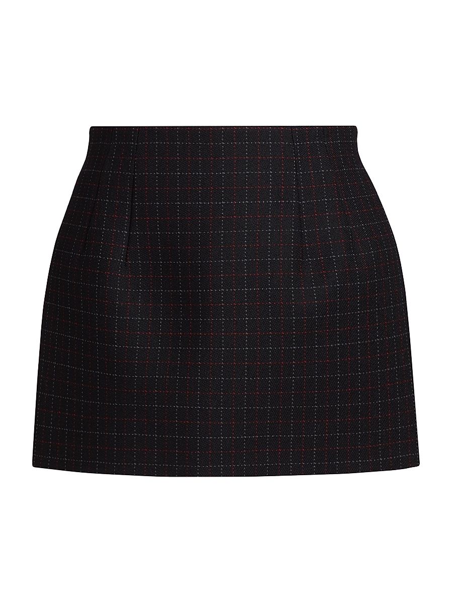 Women's Contour Check Wool Miniskirt - Black Check - Size Medium