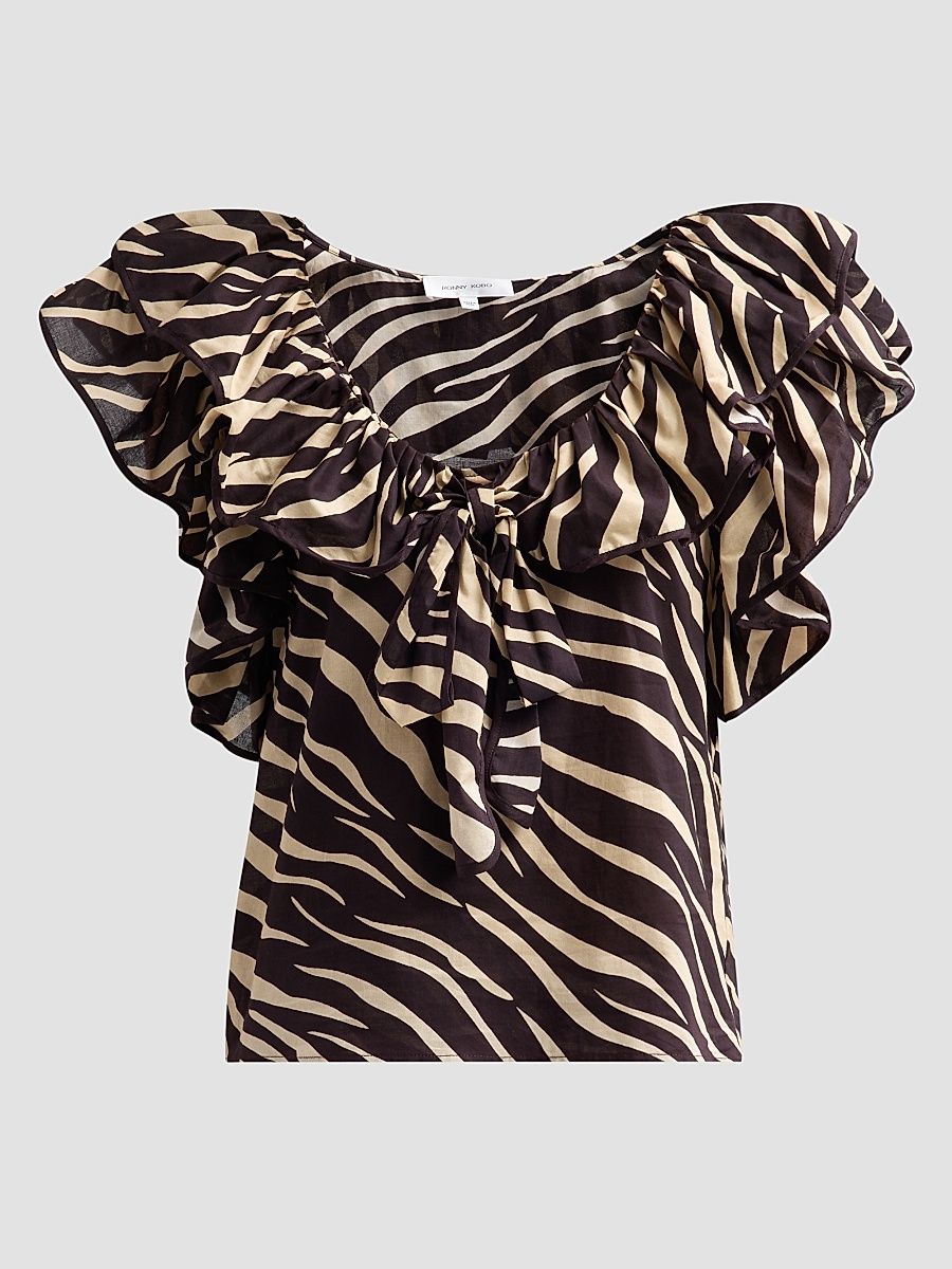 Women's Aubrey Zebra-Print Cotton Ruffle Top - Zebra - Size XL